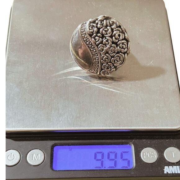 Artisan Sterling Silver Rose Dome Ring – Floral Overlay, Size 7, 1990s–2000s - Picture 5 of 7